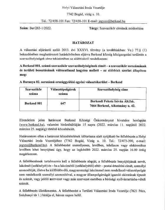 Valasztas 2022 hatarozat